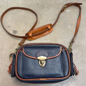 Vintage Dooney & Bourke Small Kilty Navy Brown Leather Crossbody East West Purse